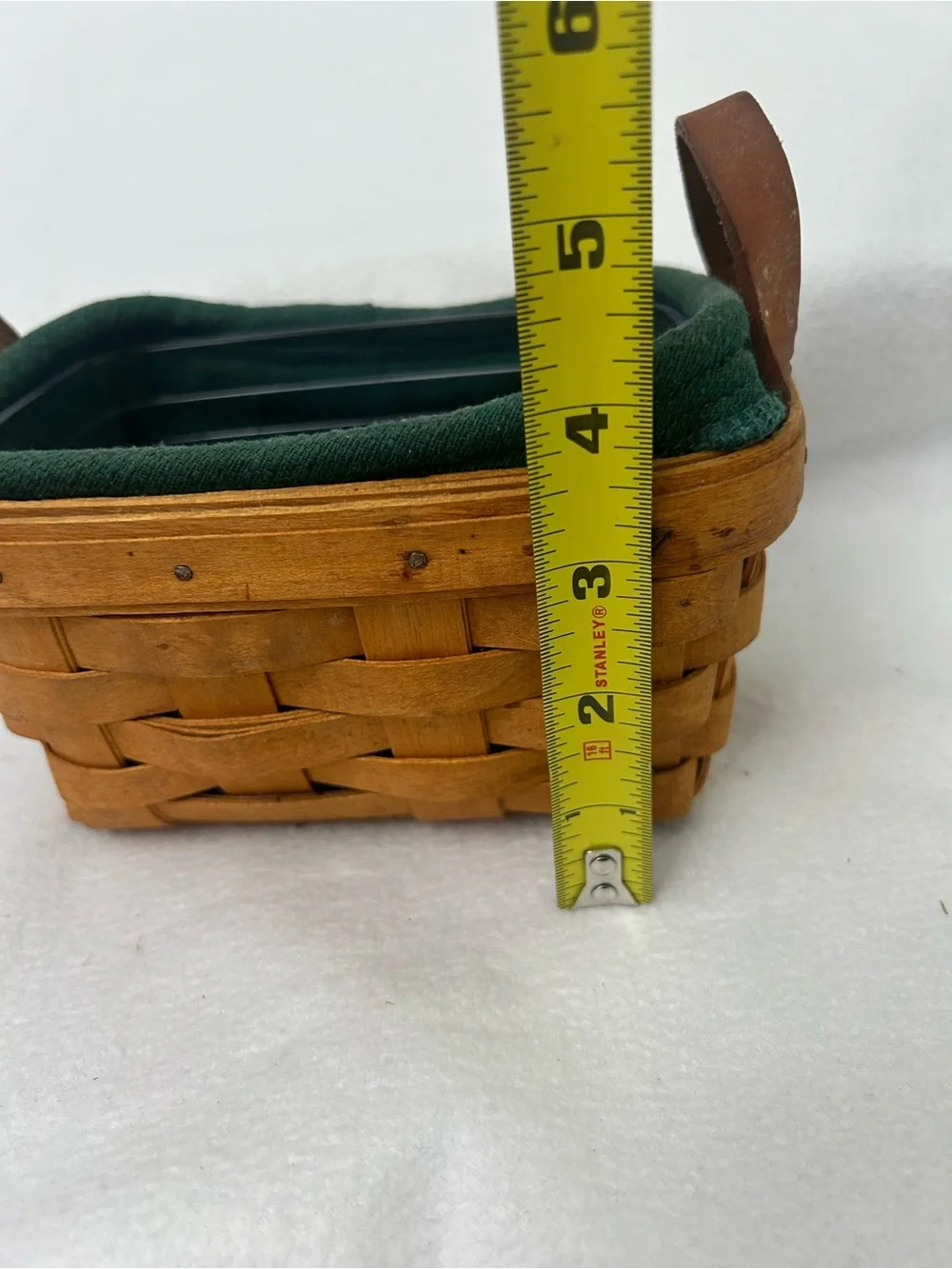 Longaberger 1997 Double Handle Brown Woven Basket with Green Liner